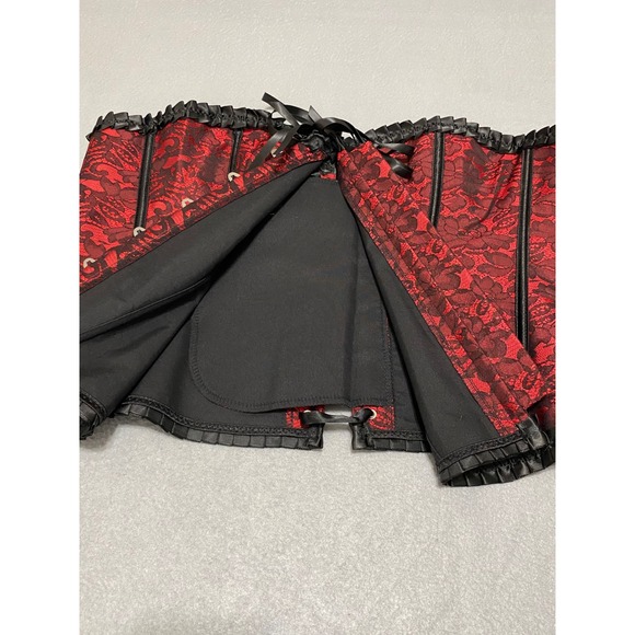 Red Black Floral Lace Boned Corset Top Gothic Steampunk Lace Up Back XL-2XL - Picture 9 of 12